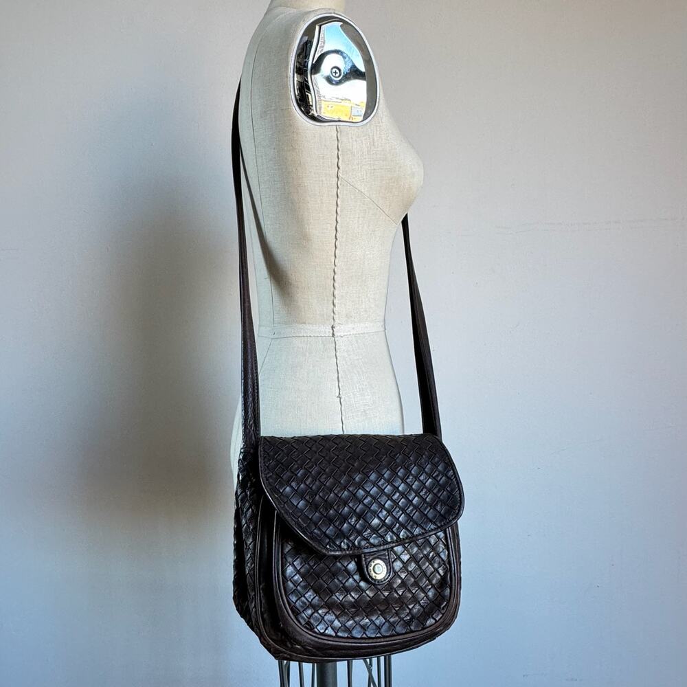 Woven Leather Crossbody Bag in Dark Brown